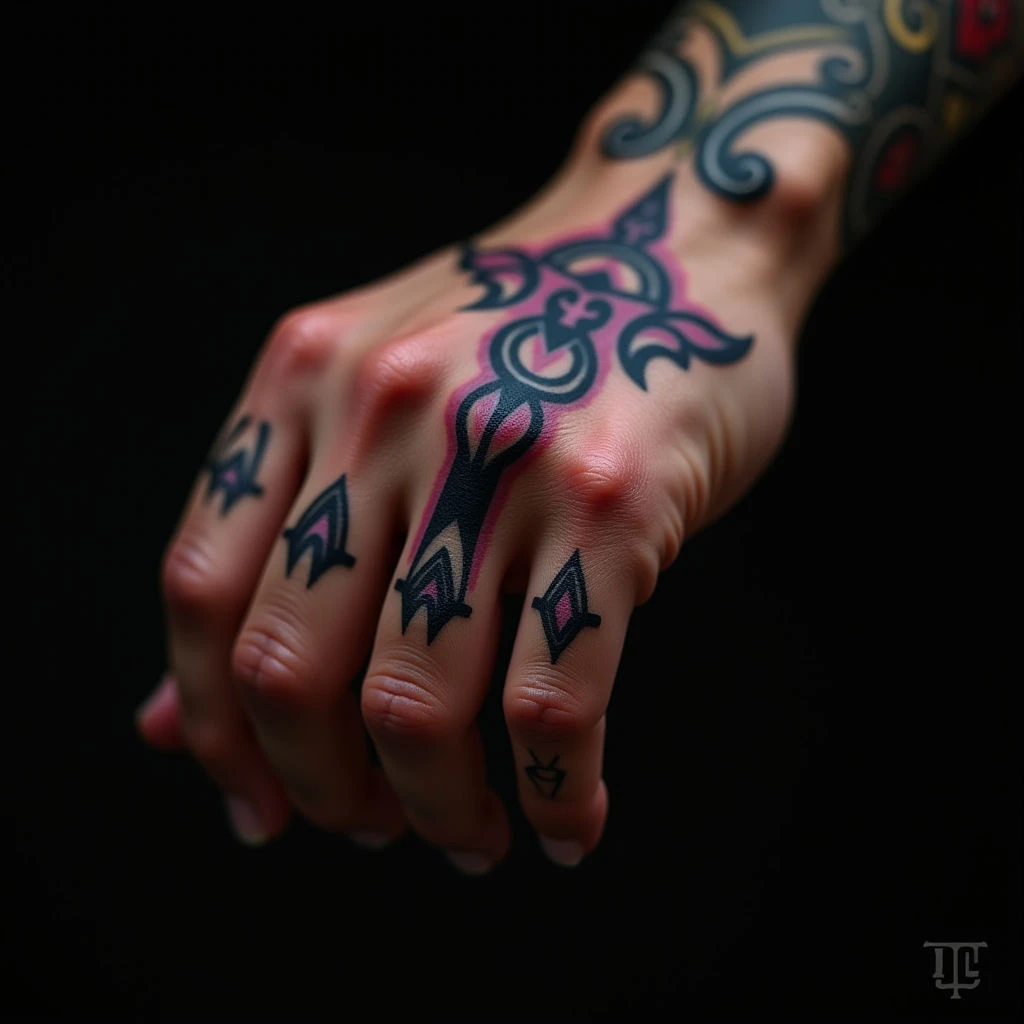 Bold Tribal Finger Tattoos for Men: Blue & Purple Designs