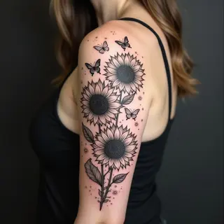 Elegant Sunflower Half Sleeve Tattoo Design