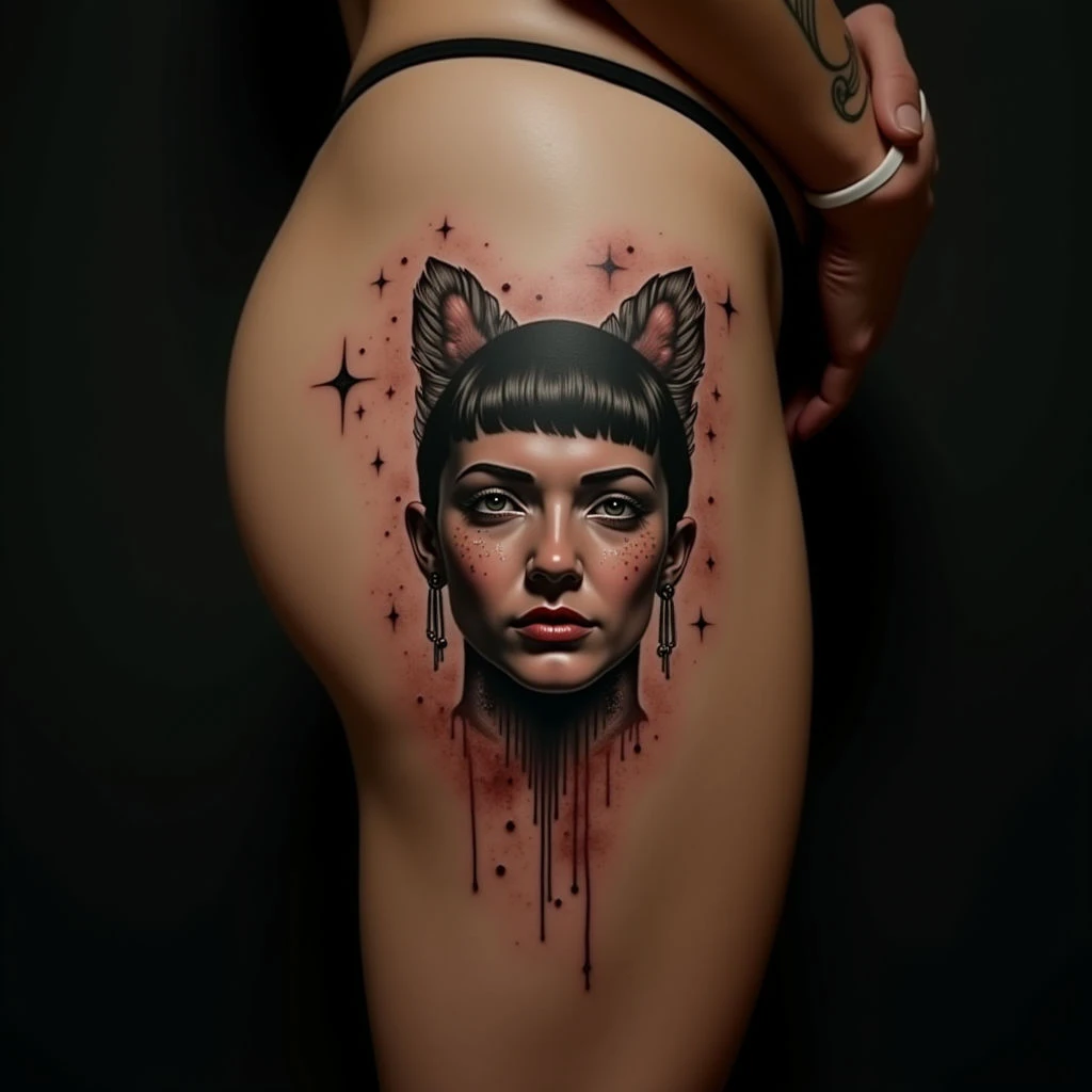 Matching Surreal Copper Thigh Tattoos for Fathers & Sons