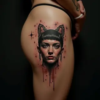 Matching Surreal Copper Thigh Tattoos for Fathers & Sons