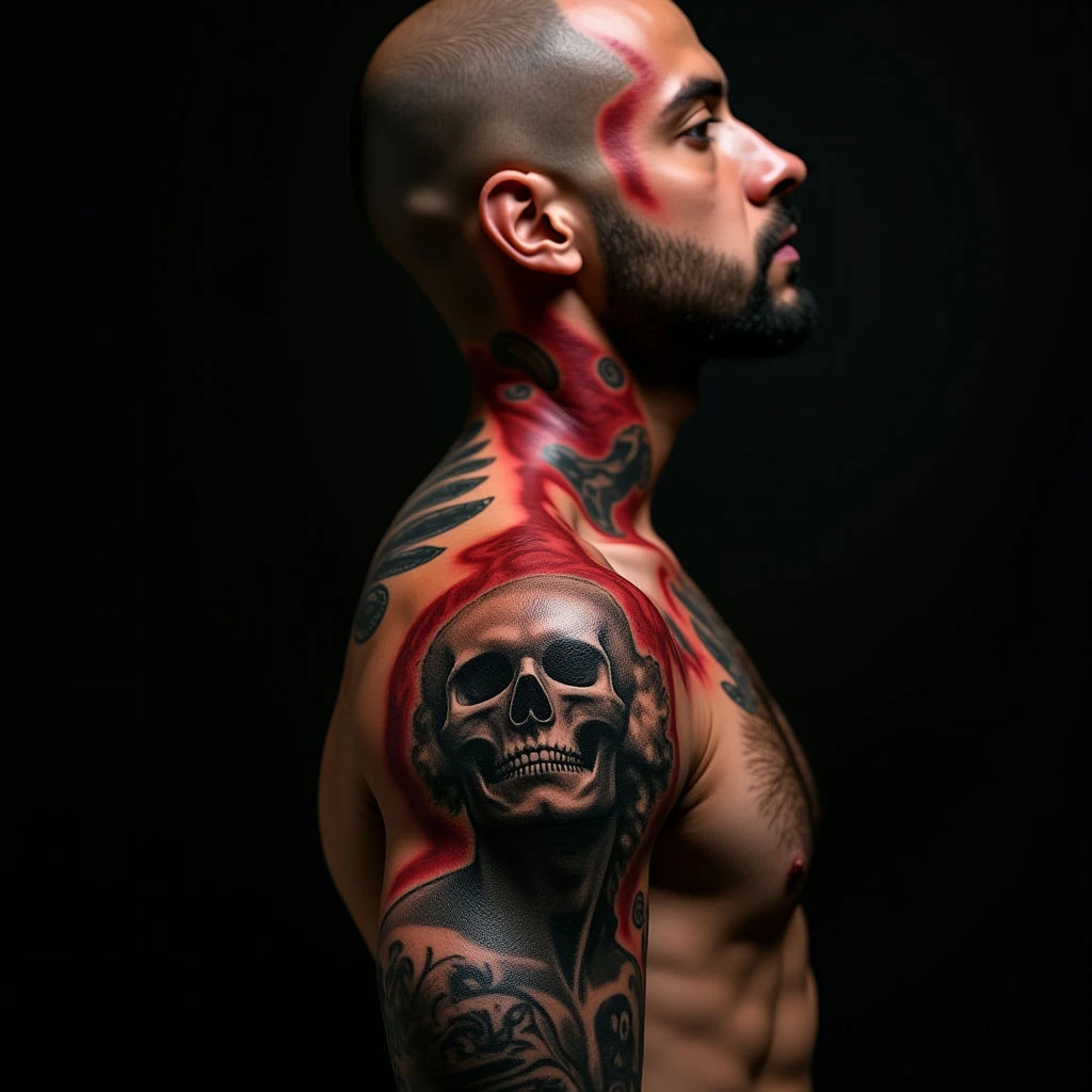 Surreal Head Tattoos: Unique Brown & Red Designs