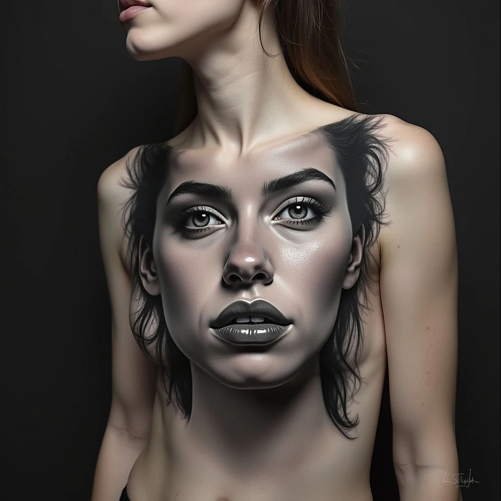 Detailed Portrait Tattoo on Chest: A Study in Realism