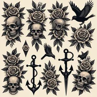 American Traditional Tattoo Flash Sheet Inspiration