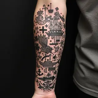 Eclectic Tattoo Collage: A Traditional Journey