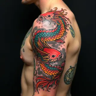 Dynamic Namakubi Sleeve: Dragon and Koi Fusion