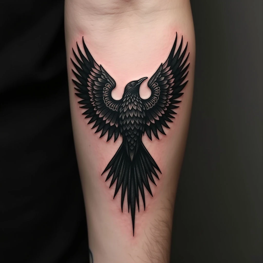Detailed Raven Wing Tattoo Design