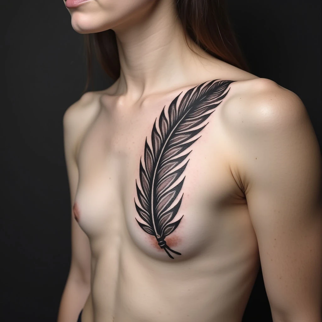 Tribal Feather Tattoo: Upper Chest Design Inspiration
