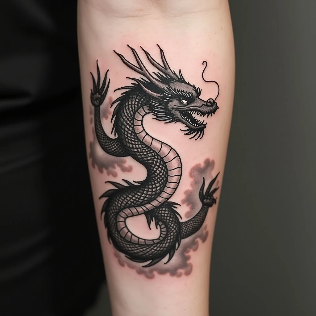 Flowing Dragon in Ink Wash Style