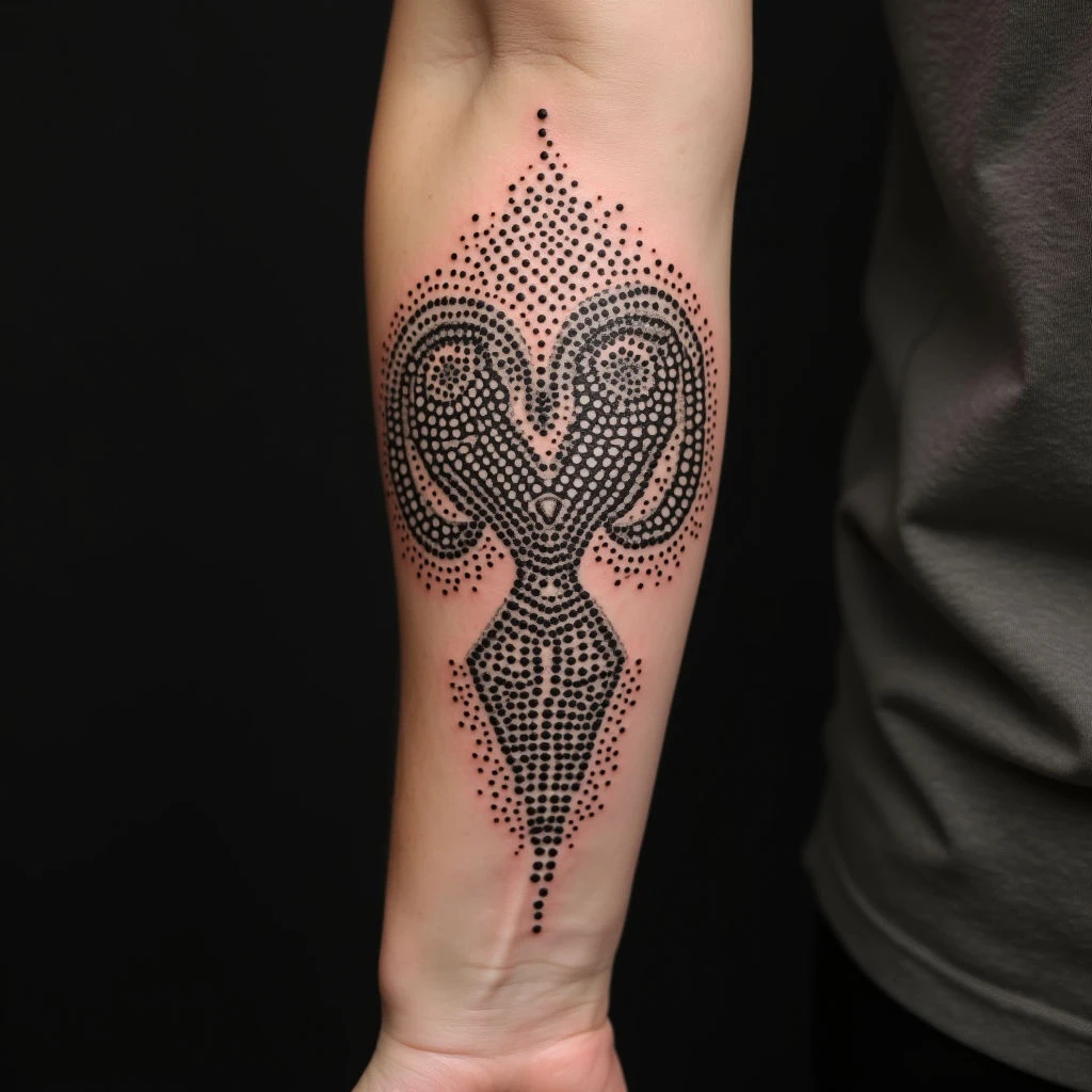 Dreamtime Story Forearm Tattoo in Aboriginal Dot Painting Style