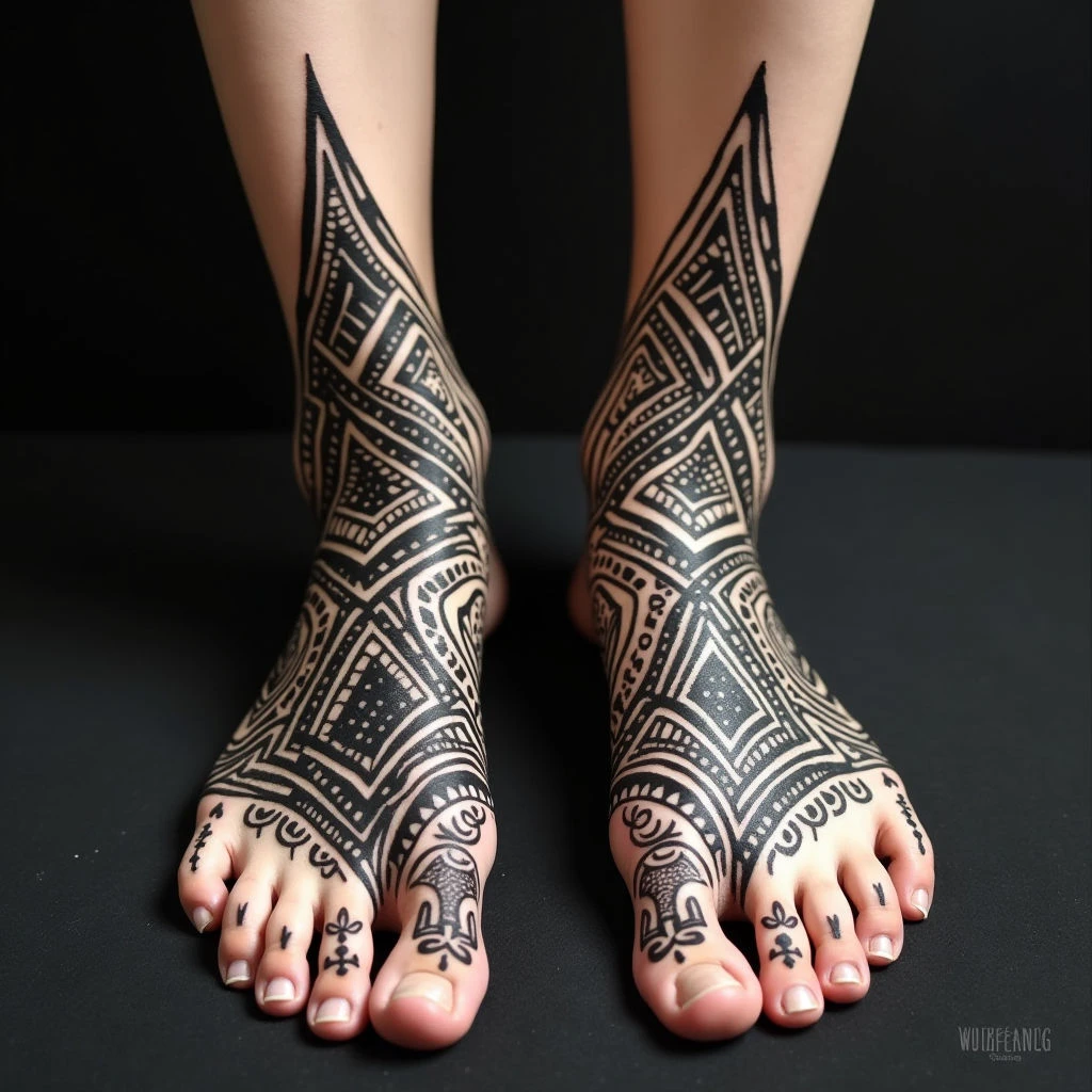 Intricate Tribal Foot Tattoos: A Study in Blackwork and Pattern