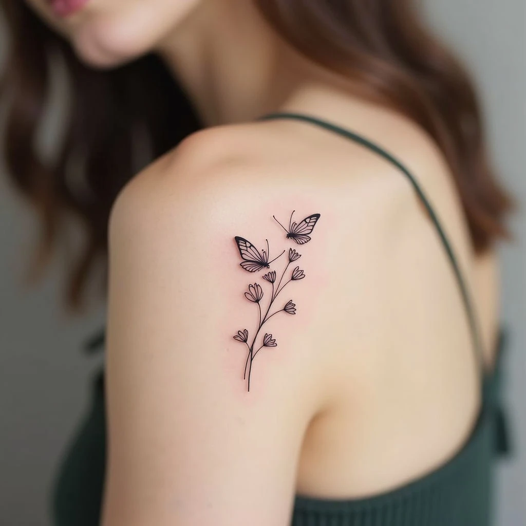 Delicate Floral Butterfly Tattoo Design