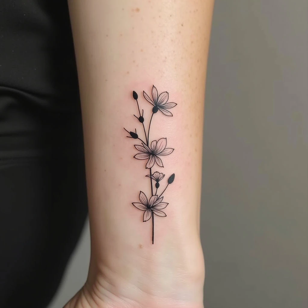 Delicate Floral Linework Tattoo on Forearm