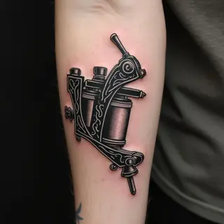 Detailed Blackwork Tattoo Gun Design