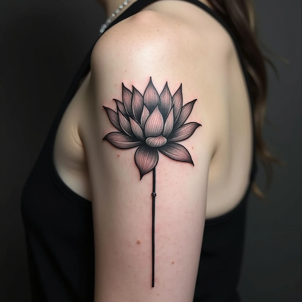 Ethereal Lotus: A Black & White Dotwork Tattoo Design