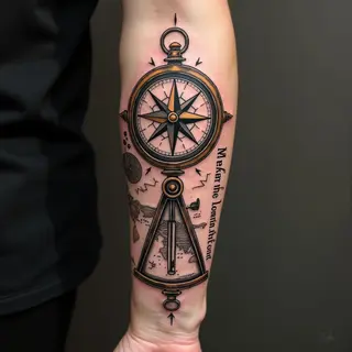 Nautical Journey Tattoo: Compass, Sextant & Map