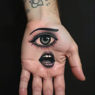 Intriguing Eye and Mouth Hand Tattoo Design