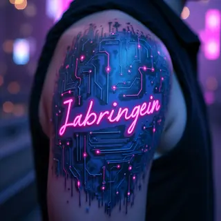 Cyberpunk Last Name Tattoos for Men: A Neon Legacy