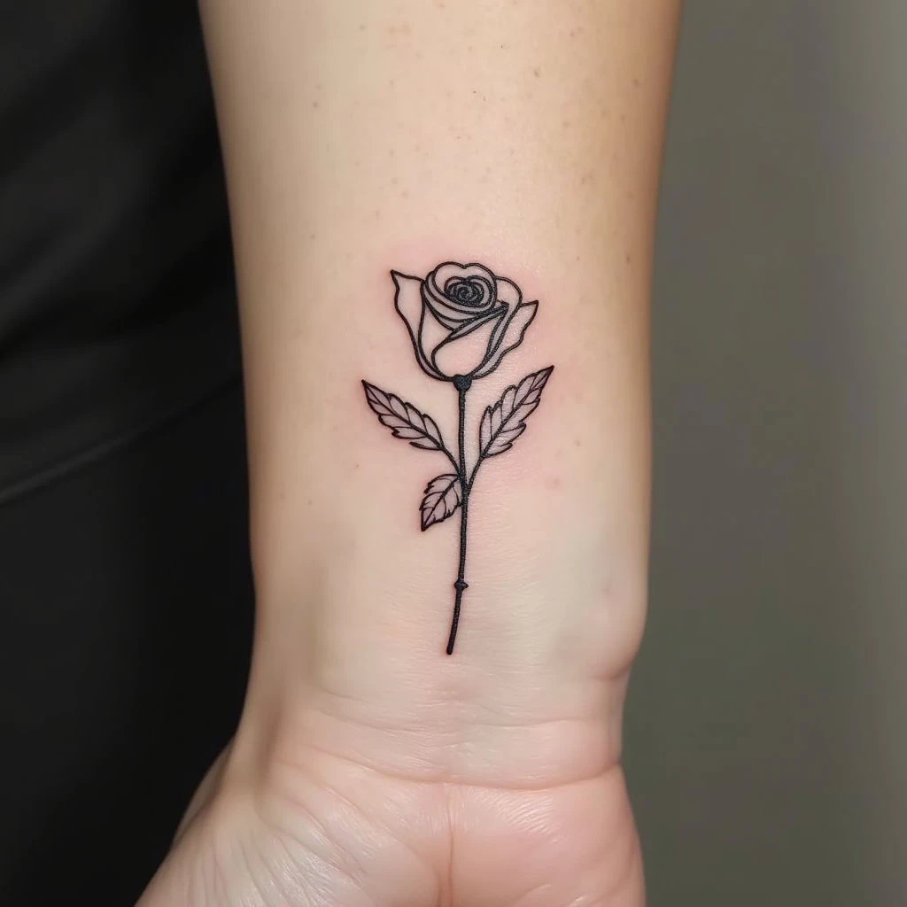 Delicate Line Rose Wrist Tattoo: Minimalist Design Inspiration