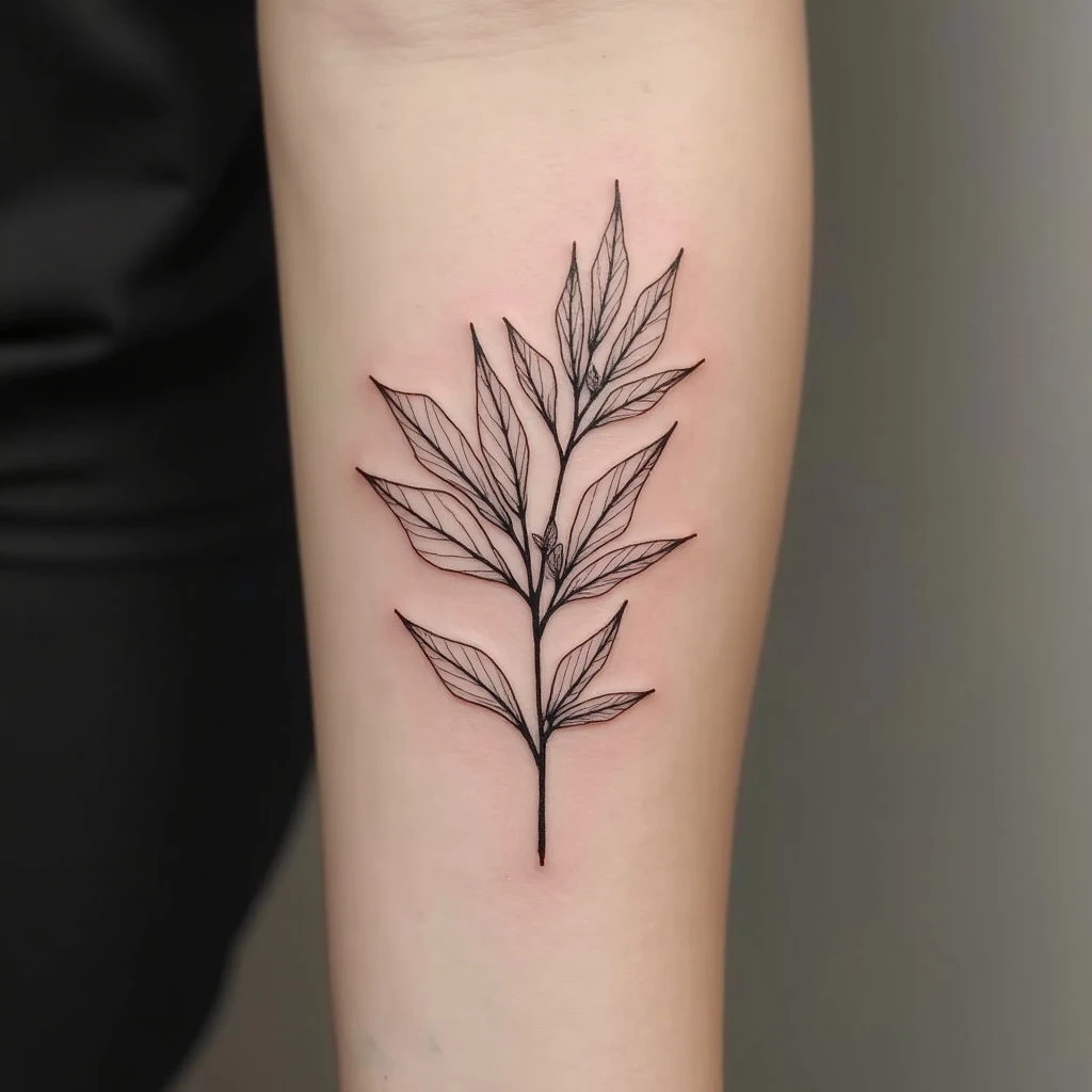 Delicate Leaf Motif Tattoo on Forearm