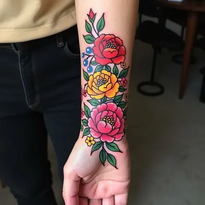Wrist Tattoo Cover Up Ideas for Ladies: Vibrant Neo-Traditional Designs