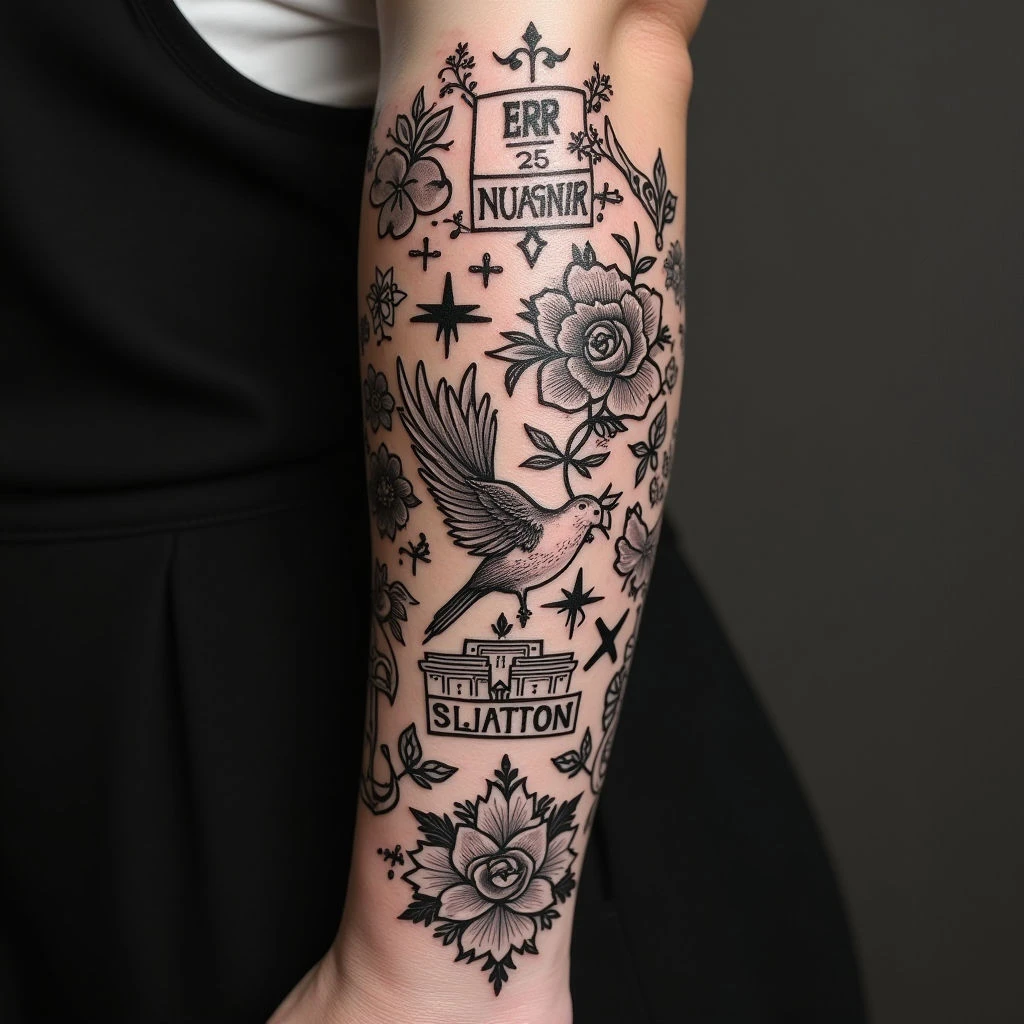 Patchwork Traditional Sleeve Tattoo Design