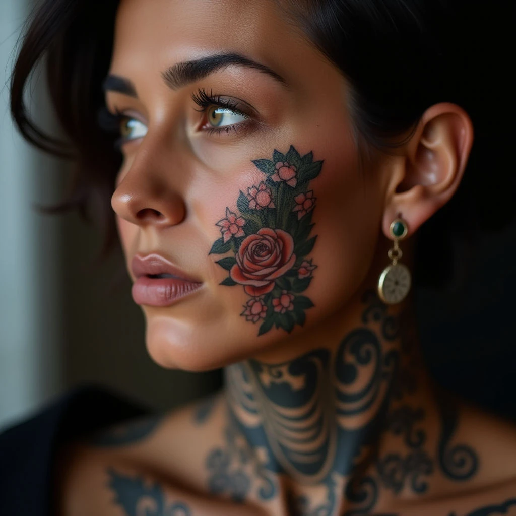 XXL Face Tattoos for Women: Stunning Micro-Realism Designs