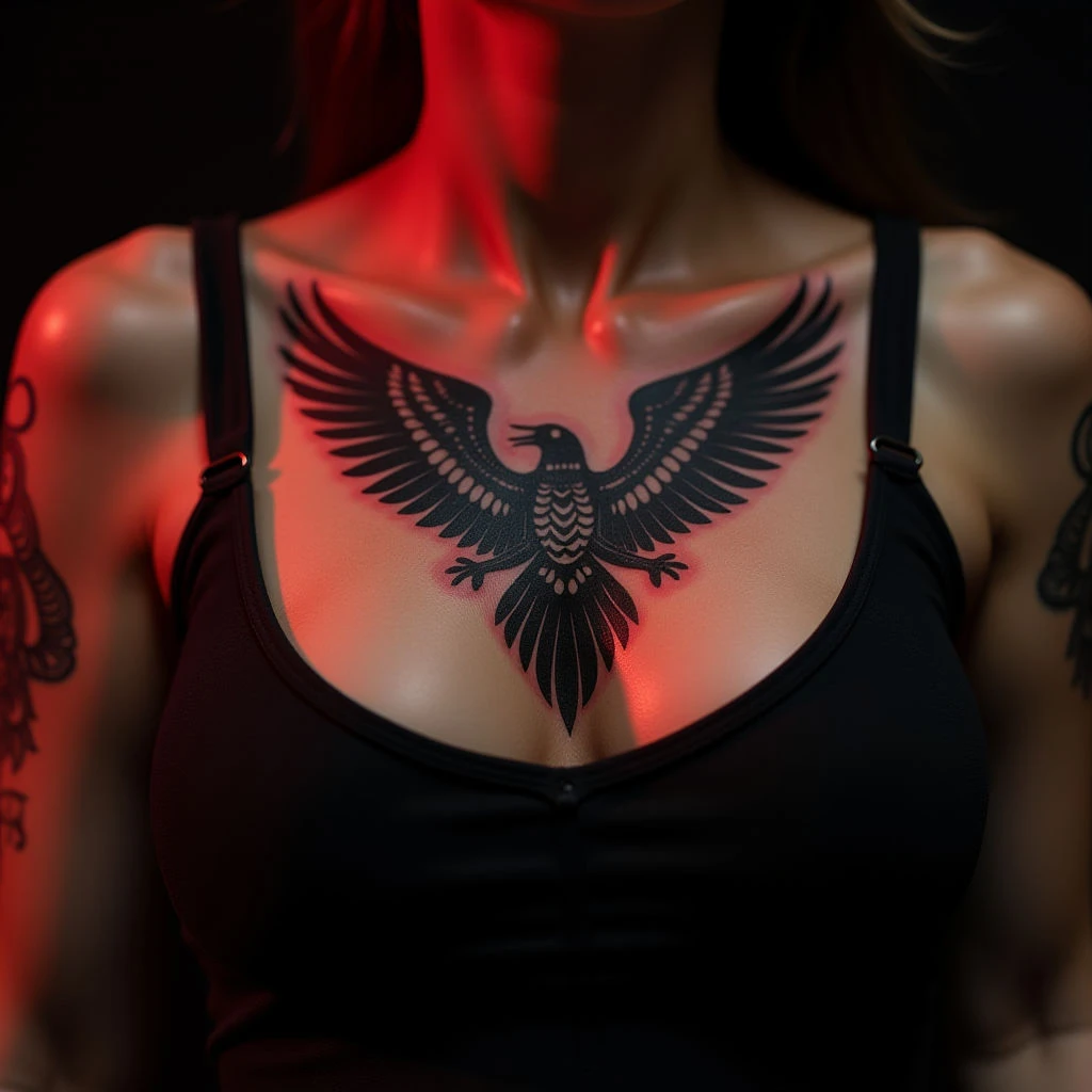 Fiery Gothic Chest Tattoo: A Bold Statement