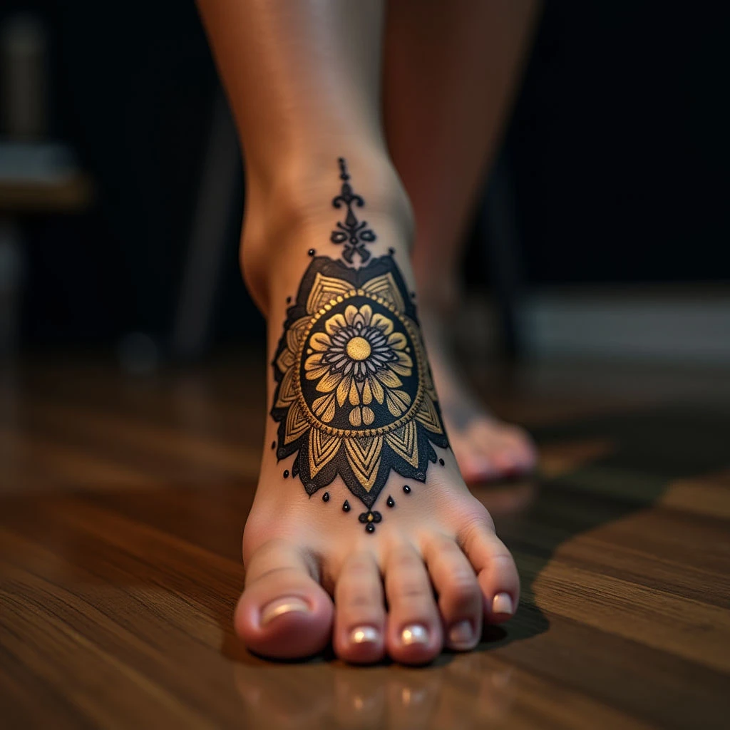 Golden Mandala Foot Tattoos: Placement & Inspiration