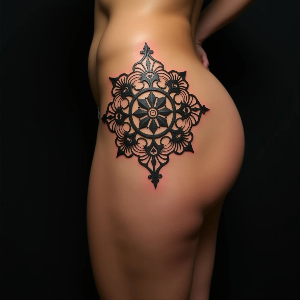 Cute Mandala Thigh Tattoos for Women in Copper Shades
