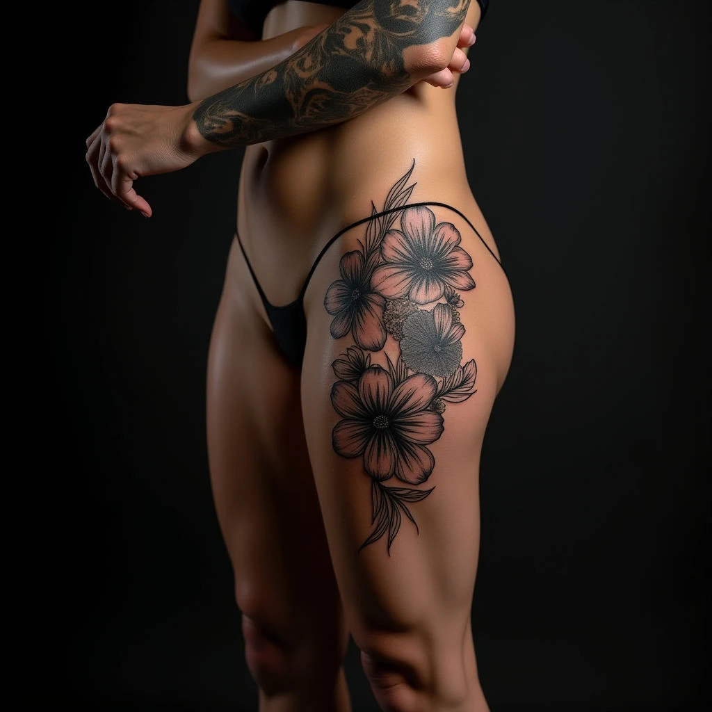 Large Scale Tattoo Placement Guide: Linework in Black, Grey, Blue & Gold