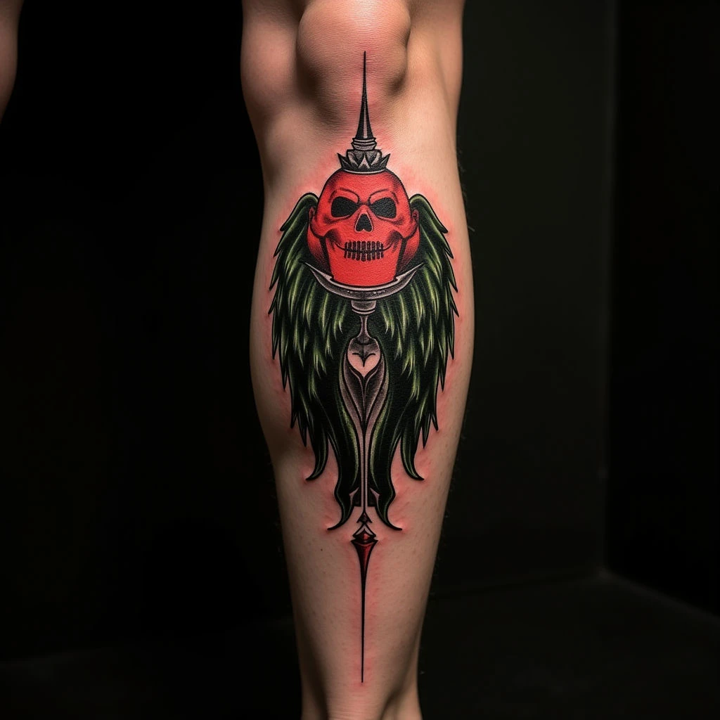 Gothic Leg Tattoos for Men: Black, Red & Green Ideas
