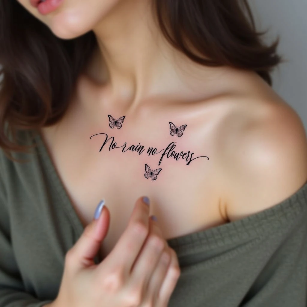 Minimalist Script and Butterfly Tattoos on Hand