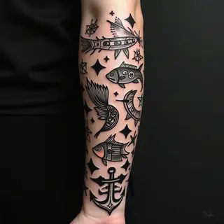 A Collector's Sleeve: Traditional Tattoo Assemblage