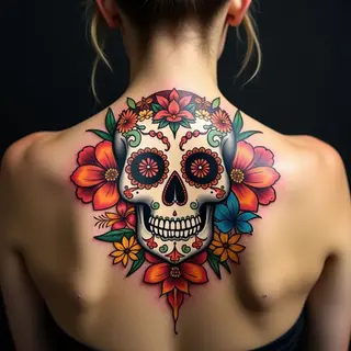 Vibrant Sugar Skull Shoulder Tattoo Design