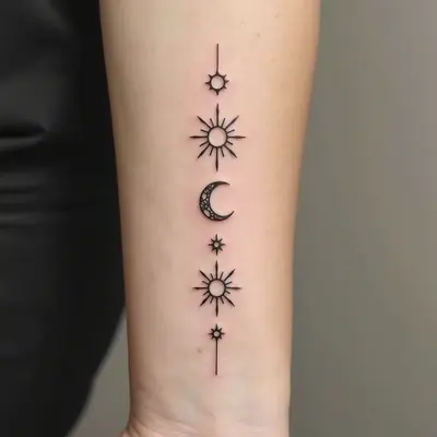 Minimalist Sun and Moon Geometric Tattoo