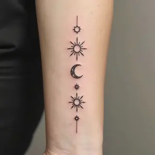 Minimalist Sun and Moon Geometric Tattoo