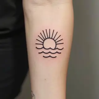 Minimalist Sun and Wave Tattoo Design