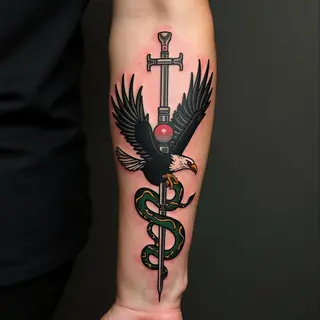 Traditional Tattoo Trio: Surgeon, Eagle, and Snake