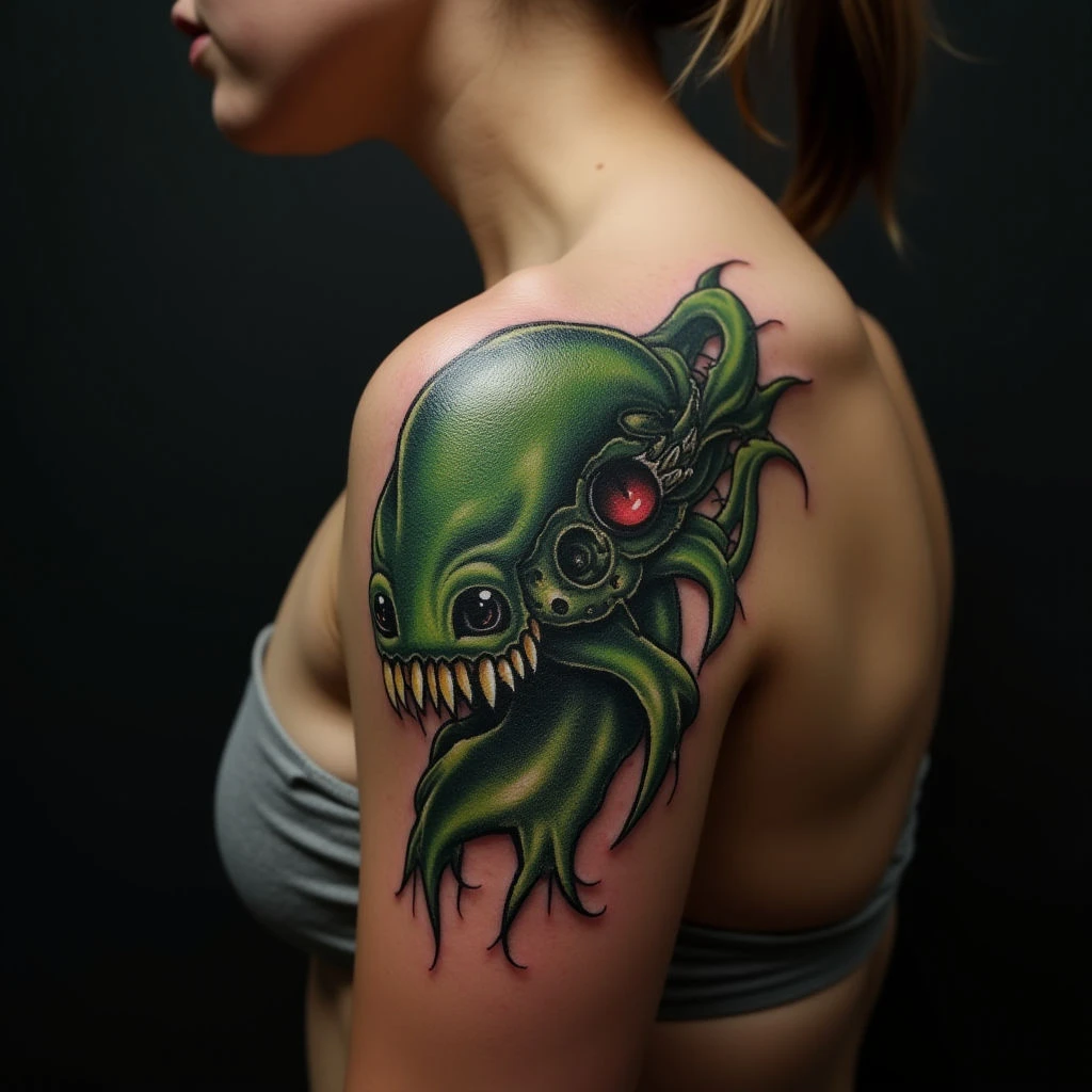 Biomechanical Green Shoulder Tattoos: Meaning & Inspiring Designs