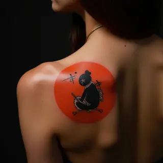Small Shoulder Tattoos with Deep Meaning for Girls (Blackwork & Red-Orange)