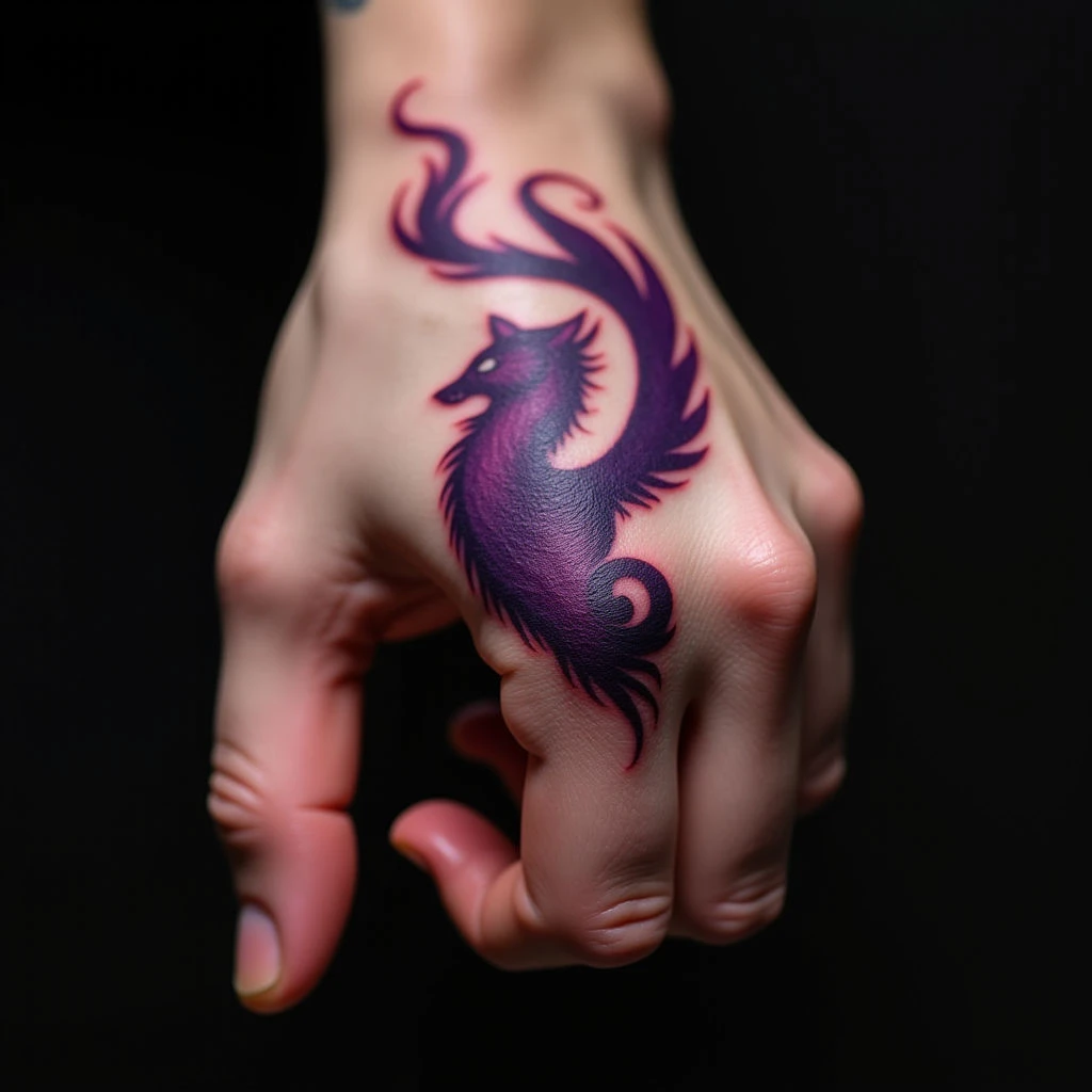 Purple Animal Finger Tattoos Representing Family Bonds