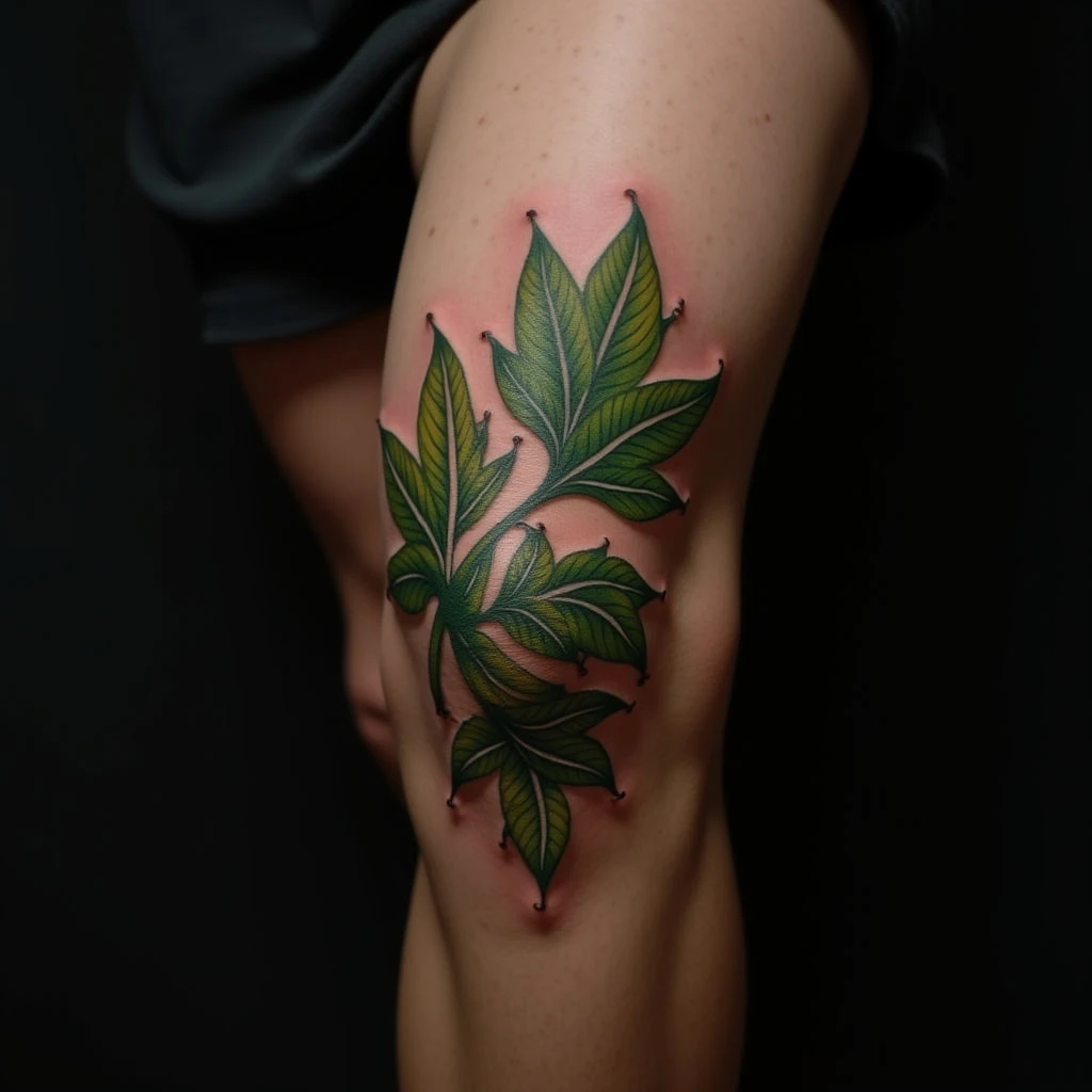 Knee Tattoos Symbolizing Strength & Growth: Realistic Green Designs