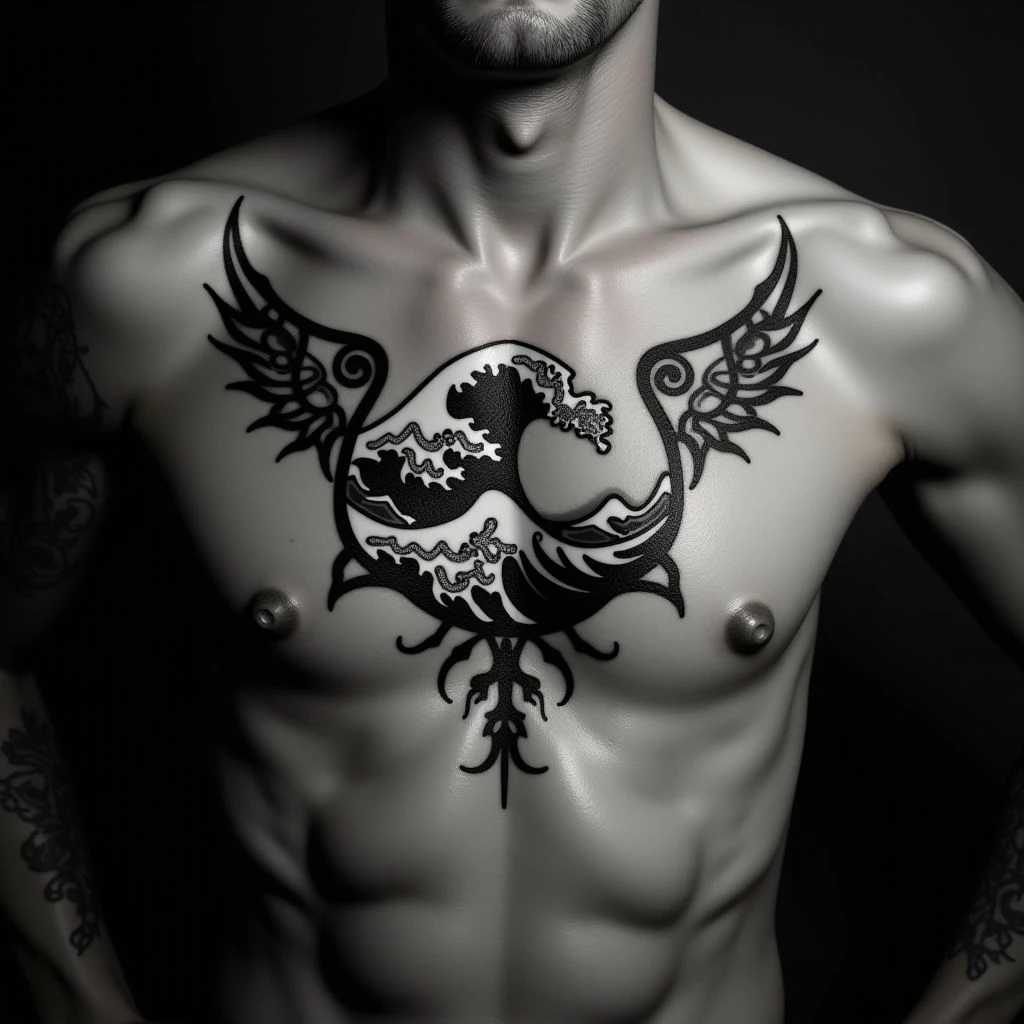 Sternum Wave Tattoo: Meaning, Symbolism & Ornamental Design Ideas