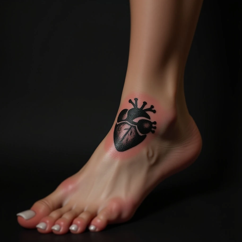 Small Black Heart Trash Polka Tattoo on Foot: Meaning & Inspiration