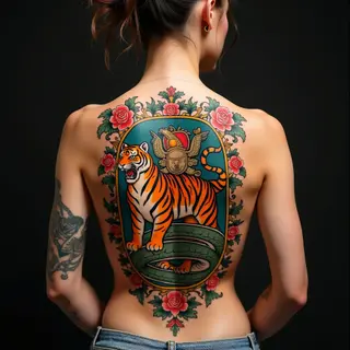 Traditional Back Tattoo: Tiger and Serpent