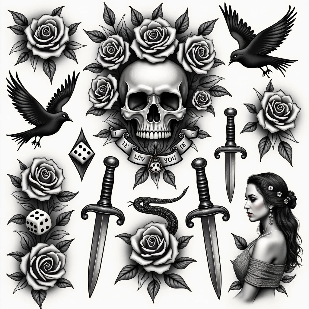 Traditional Tattoo Flash Sheet Design Inspiration