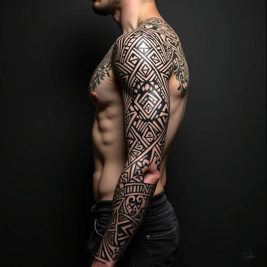 Intricate Tribal Sleeve Tattoo Design