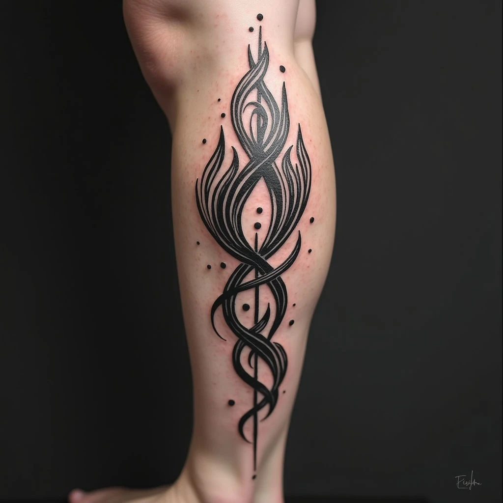 Dynamic Tribal Calf Tattoo Design