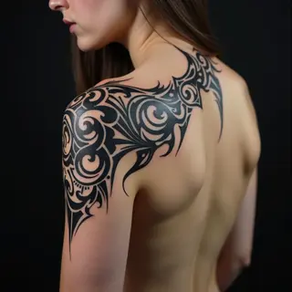 Dynamic Tribal Shoulder Tattoo Design
