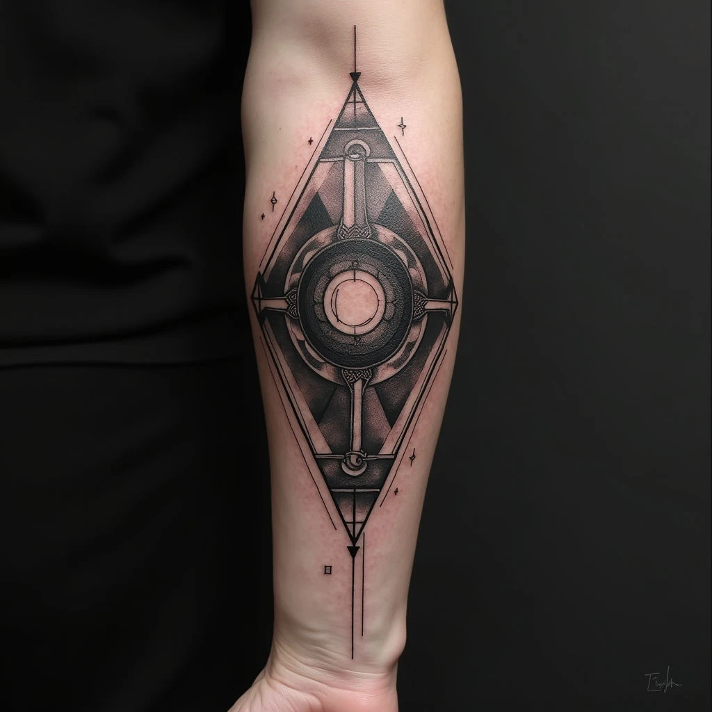 Surreal Geometric Arm Tattoo Design Inspiration